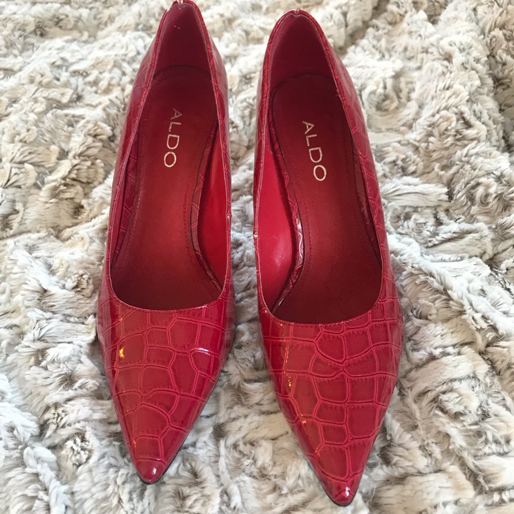 Red aldo snake skin heels